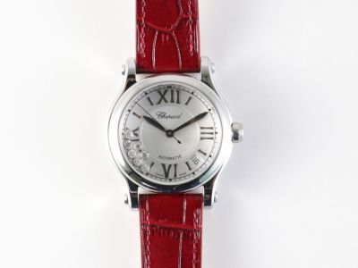 Perfect Replica Chopard Happy Sport V2 Upgrade Stainless Steel Case Red Leather Strap 36mm Watch